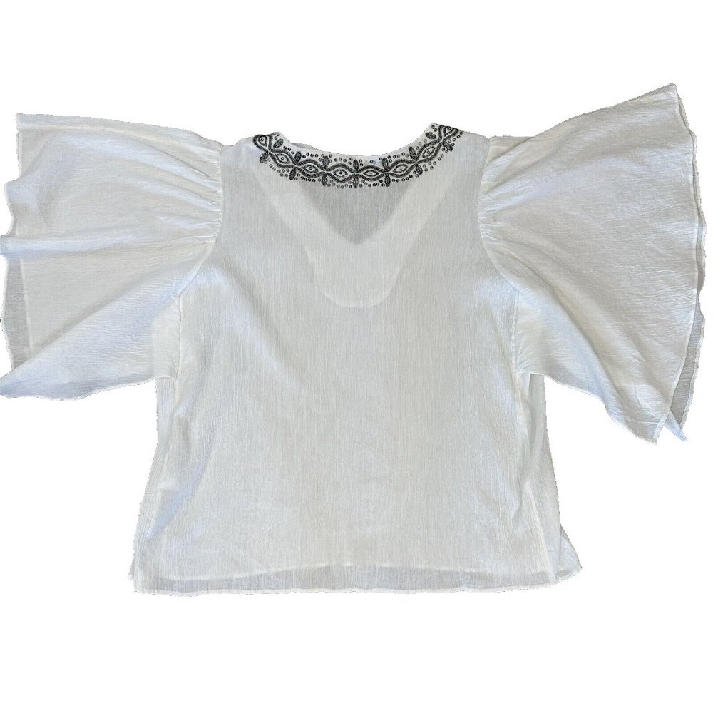 Chico's White Blouse with Neckline Embroidered with Gray Beading Size XL - Picture 3 of 12